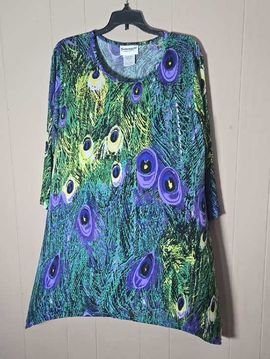 Serengeti Tops - SERENGETI Catalog Exclusive PEACOCK EYE Hi Low Tunic Top Blouse Womens Large